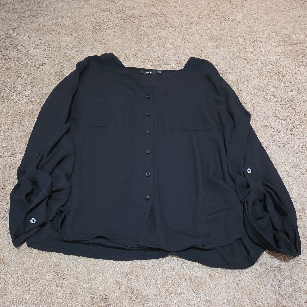 Apt 9 Black Blouse Womens XL V-Neck Roll Tab Sleeve Lightweight Shirt Casual Top - Picture 16 of 16